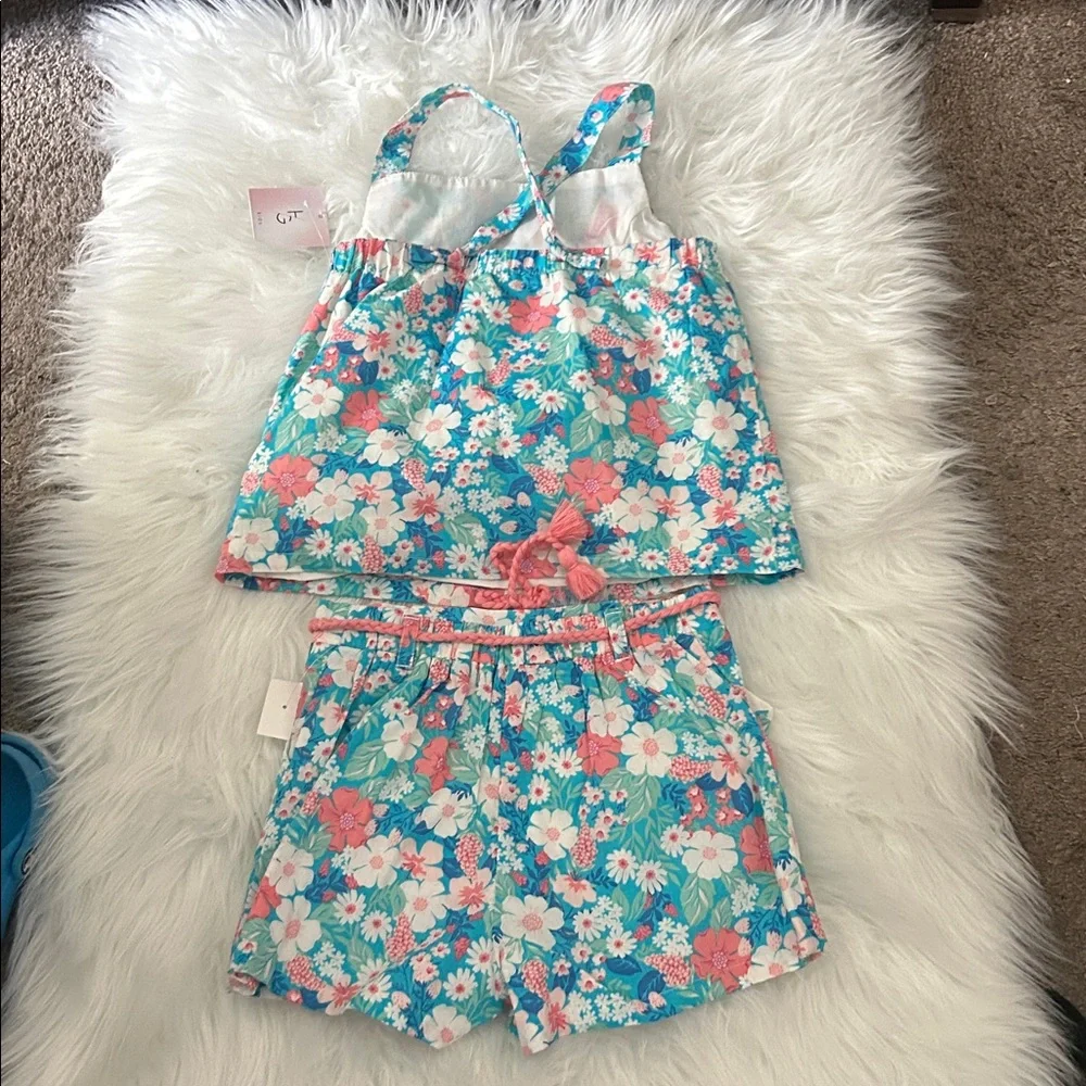 NWT girls tropical floral matching set size 7/8